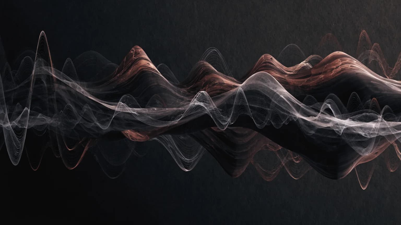 A continuous dark sound field surrounding a sharper copper pulse.