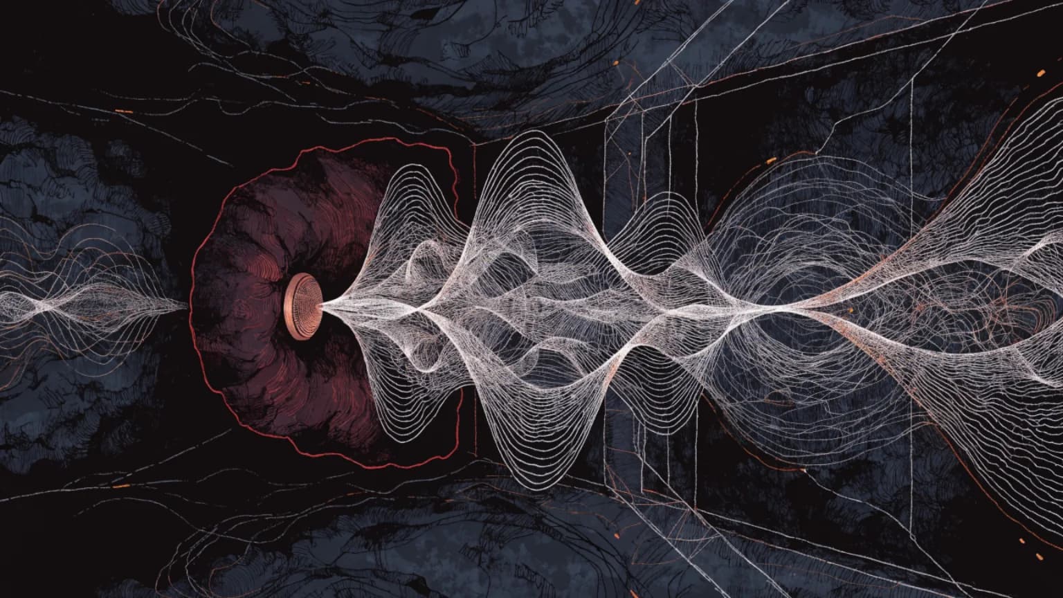 A measured white sound field moving through a dark room-like enclosure.