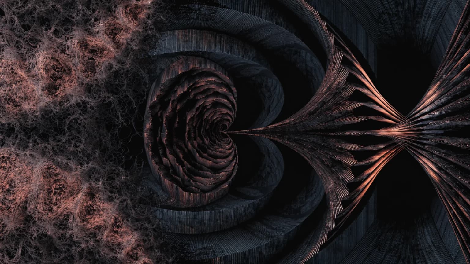Three dark acoustic structures separating, blocking, and opposing incoming texture.