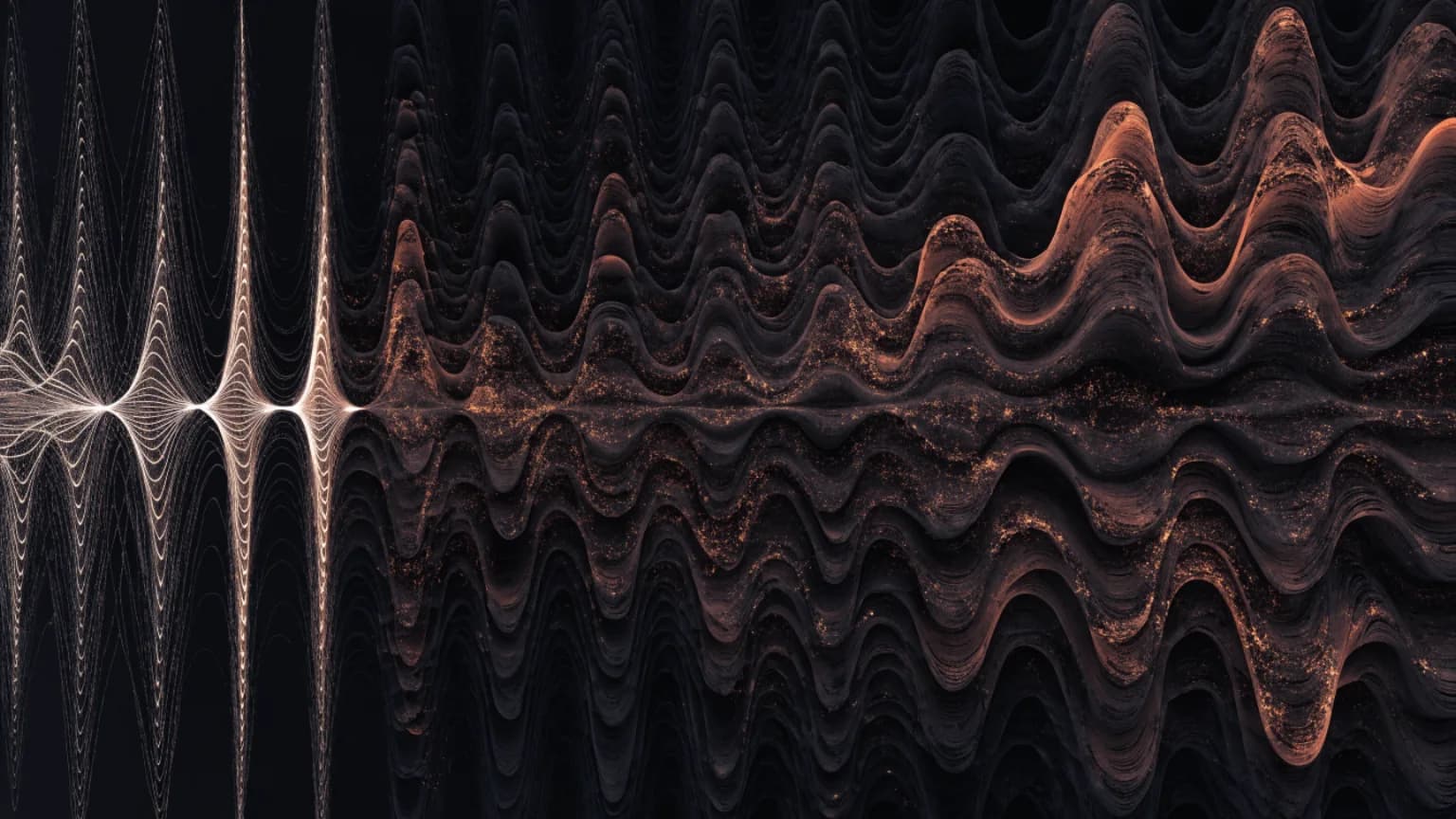 Fine and broad frequency ribbons crossing a dark field without a dominant band.