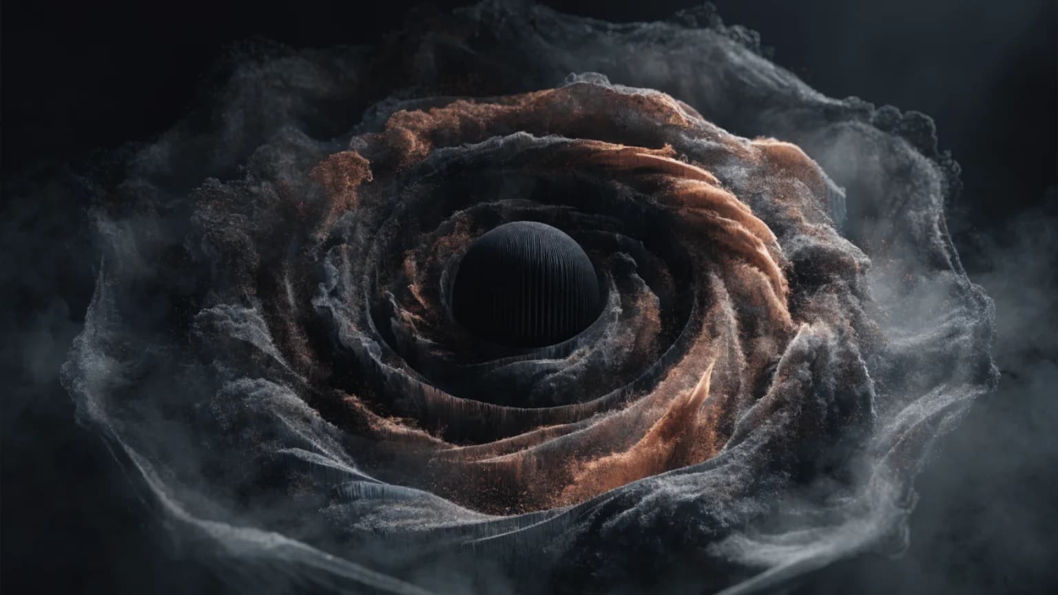 Slow concentric airflow folding into a stable dark center.